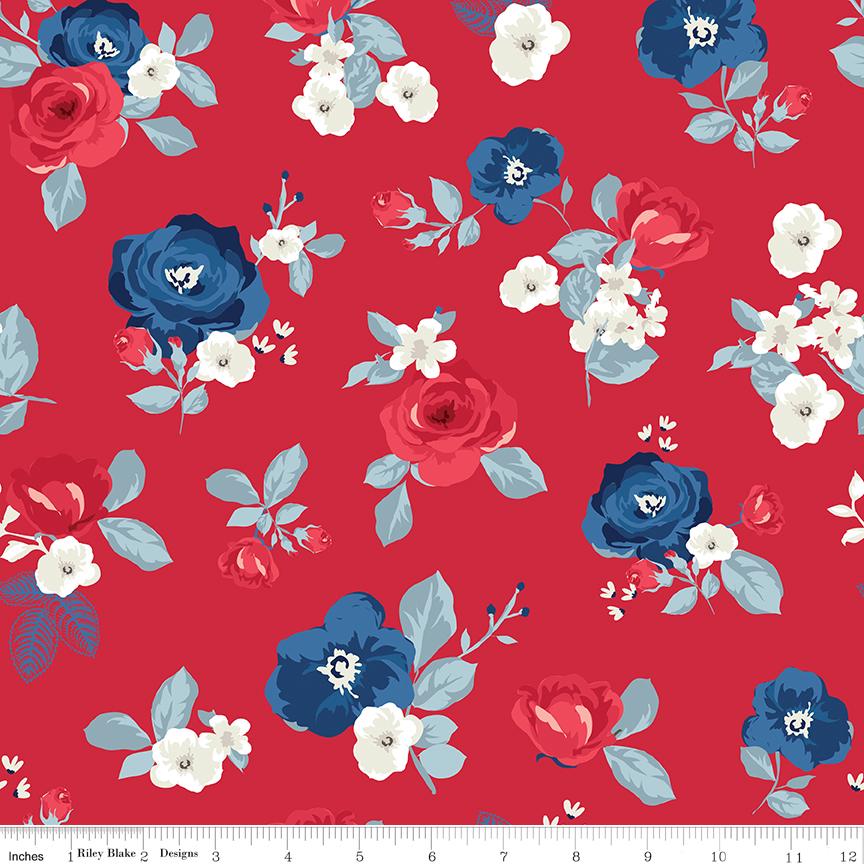 Stars in Stripes Quilt KIT, Riley Blake KTB-20372, Land of Liberty Patriotic Floral Throw Quilt Kit, My Mind's Eye, Hello Melly Design