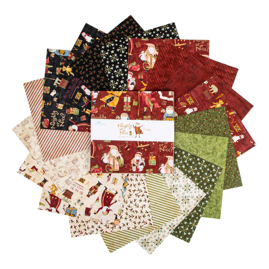 Naughty or Nice 10" Stacker, Riley Blake 10-16260-42, Whimsical Santa Christmas Xmas Quilt Fabric Squares, Teresa Kogut
