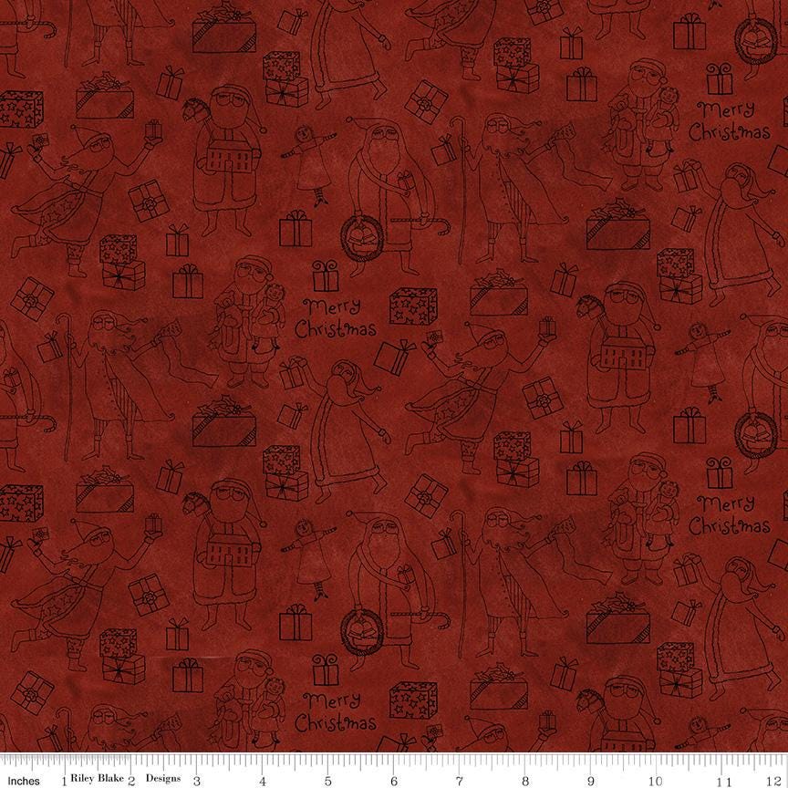 Naughty or Nice 10" Stacker, Riley Blake 10-16260-42, Whimsical Santa Christmas Xmas Quilt Fabric Squares, Teresa Kogut