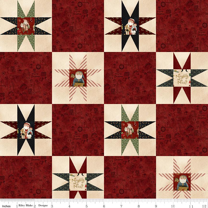 Naughty or Nice 10" Stacker, Riley Blake 10-16260-42, Whimsical Santa Christmas Xmas Quilt Fabric Squares, Teresa Kogut