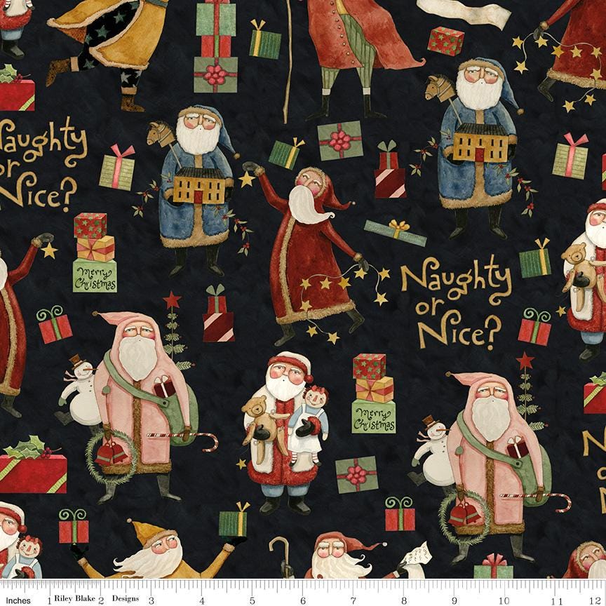 Naughty or Nice 10" Stacker, Riley Blake 10-16260-42, Whimsical Santa Christmas Xmas Quilt Fabric Squares, Teresa Kogut