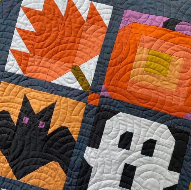Happy Hallows BOM Quilt Pattern, Poorhouse Quilt Designs PQD-275, Halloween Lap Throw Sampler Quilt Pattern