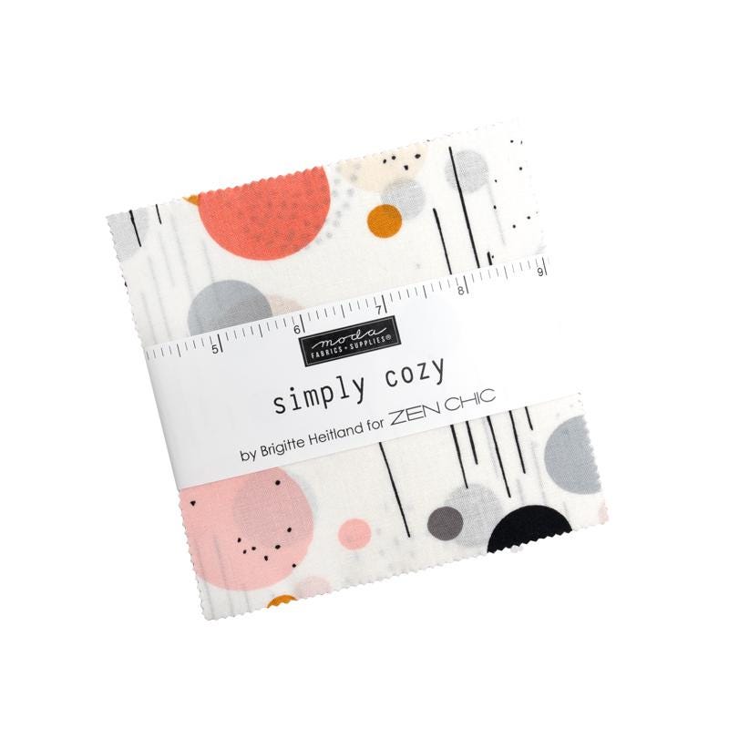 Simply Cozy Charm Pack, Moda 1890PP, 5" Precut Fabric Squares, Modern Orange Blue Yellow Quilt Charm Fabric, Zen Chic