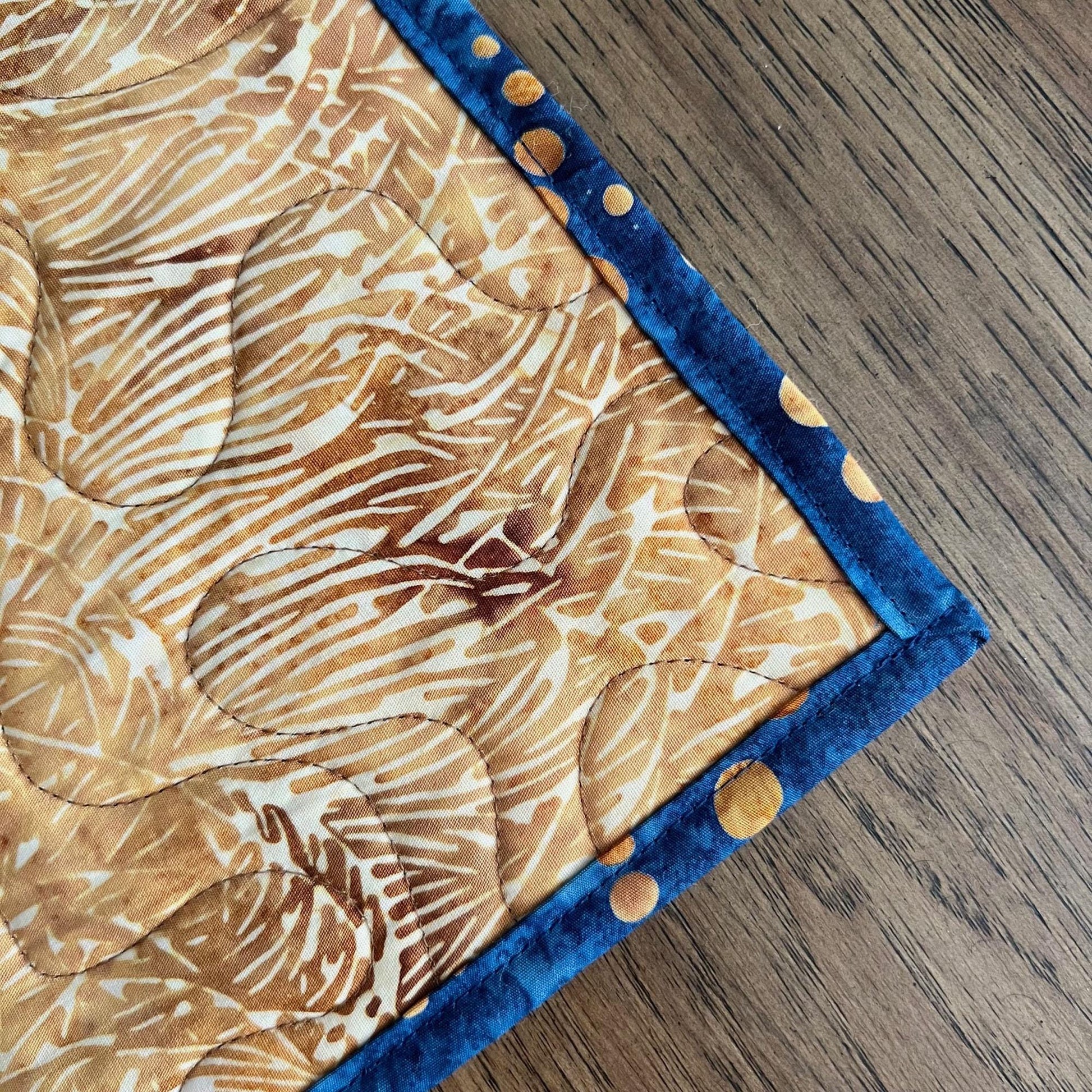 Blue Brown Batik Quilted Table Runner, Moda Blue Ridge Batiks Table Quilt