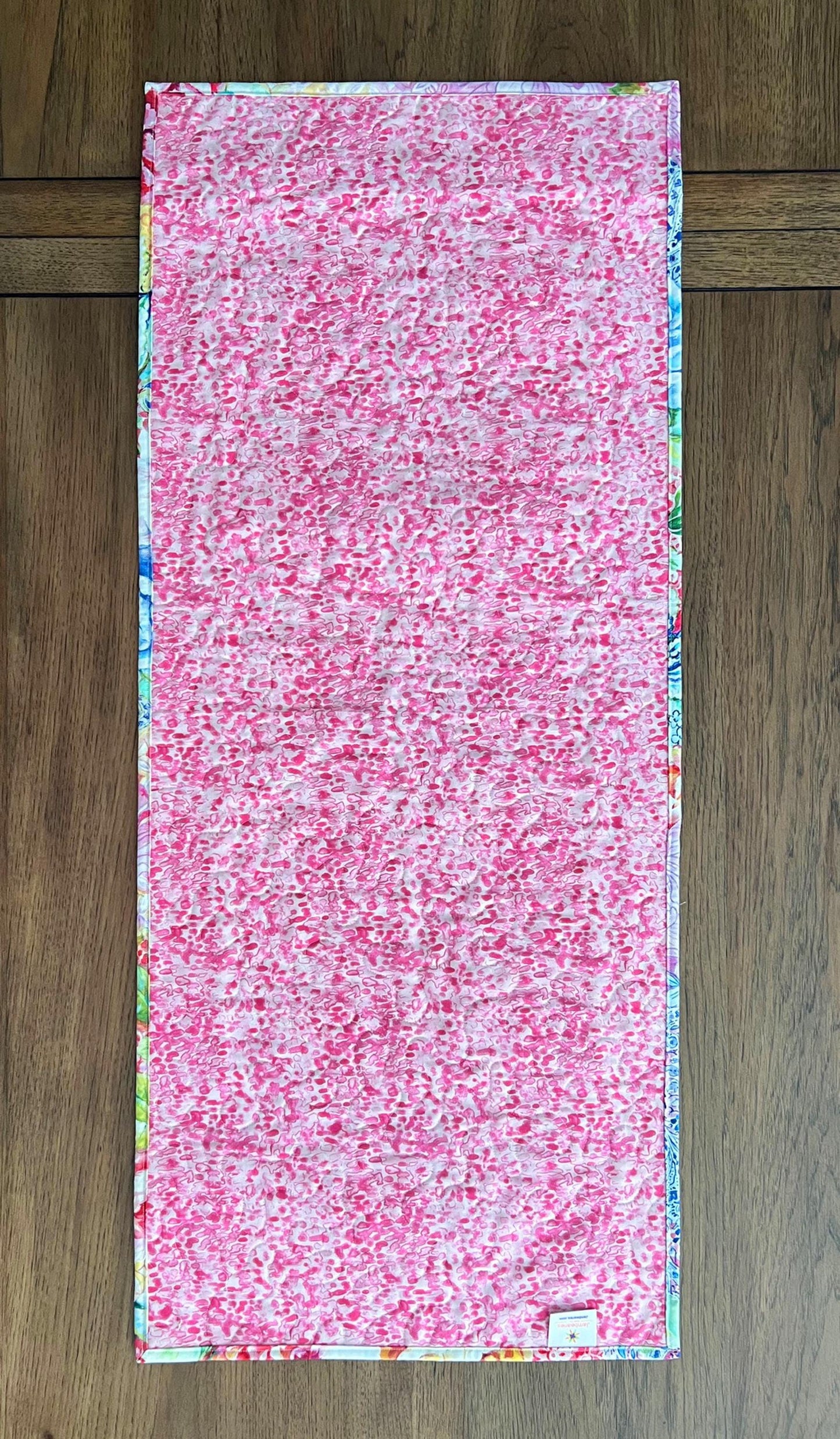 Multicolored Floral Stars Quilted Table Runner, 17" x 40", Moda Gradients Rainbow Colors Floral Table Topper Quilt