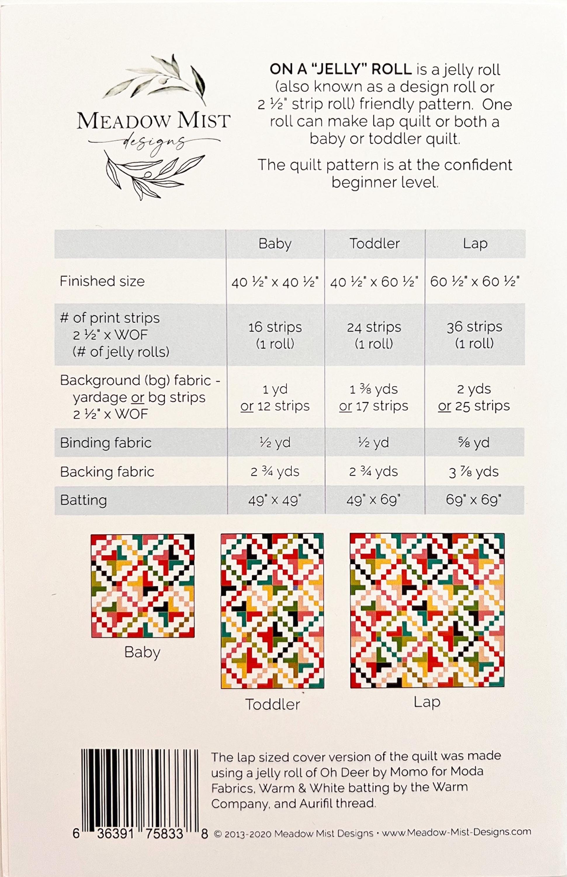 On A Jelly Roll Quilt Pattern, Meadow Mist Designs MMD1004 V4, Jelly Roll Friendly Baby Lap Throw Quilt Pattern