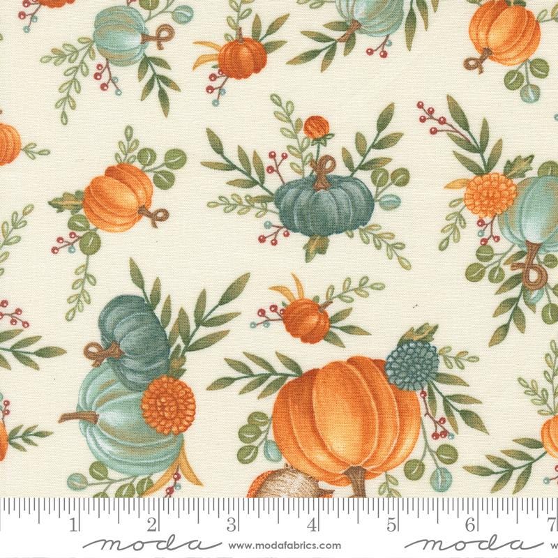 I Love Fall Most of All 5" Charm Pack, Moda 56140PP, 5" Precut Blue Orange Autumn Fall Pumpkins Charm Pack Fabric Squares, Deb Strain