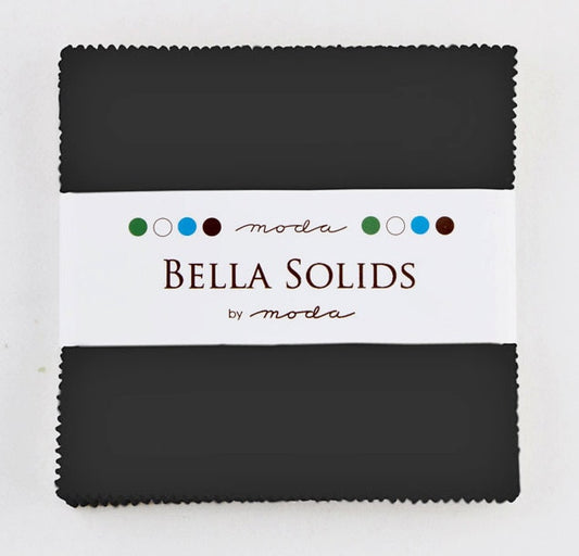 Bella Solids Black 5" Charm Pack, Moda 9900PP-99, 5" Precut Fabric Squares, Solid Black Charm Pack Fabric
