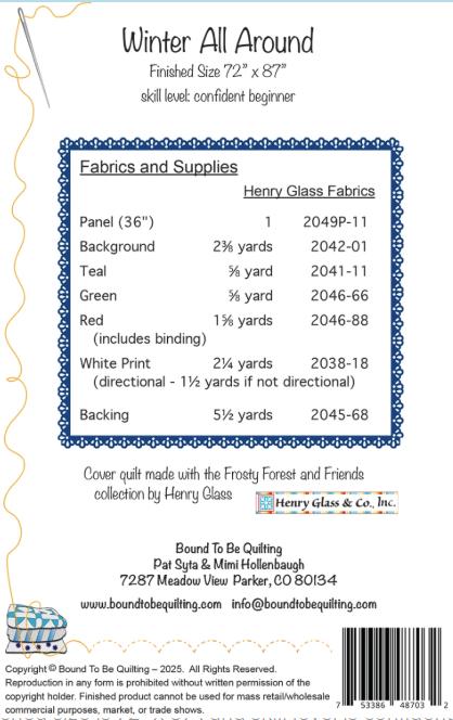 Winter All Around Panel Frame Quilt Pattern, Bound to Be Quilting BTBQ543, Snowflakes Pines 36" Fabric Panel Friendly Throw Quilt Pattern