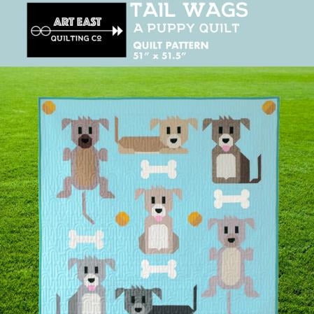 Tail Wags A Puppy Quilt Pattern, Art East Quilting Co AETW1123, Dogs Puppies Lap Throw Sampler Quilt Pattern, Dog Lover Quilt Pattern