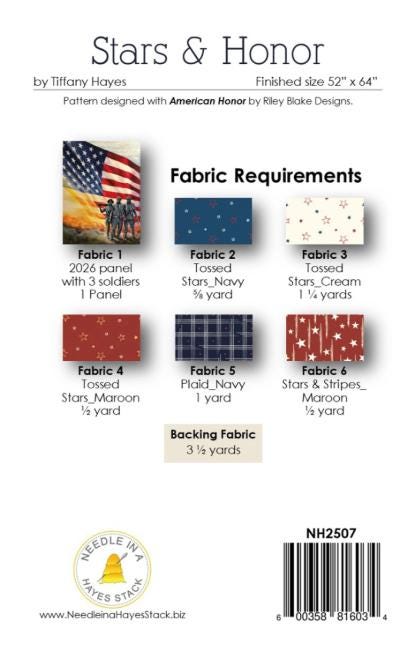 Stars and Honor Panel Frame Quilt Pattern, Needle in a Hayes Stack NH2507, 30" Fabric Panel Friendly Throw Quilt Pattern