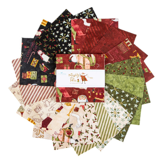 Naughty or Nice 5" Stacker, Riley Blake 5-16260-42, Whimsical Santa Christmas Xmas Quilt Fabric Squares, Teresa Kogut