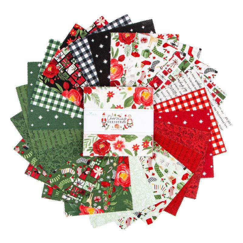 Charming Christmas 5" Stacker, Riley Blake 5-16350-42, 5" Precut Christmas Xmas Floral Fabric Squares Stacker, Kelsey Carlson