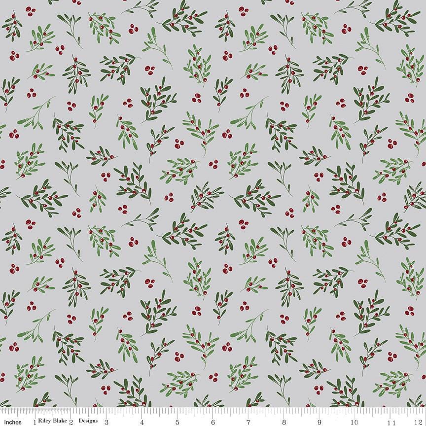 Mistletoe and Holly 5" Stacker, Riley Blake 5-16400-42, 5" Precut Christmas Xmas Floral Fabric Squares, Beverly McCullough