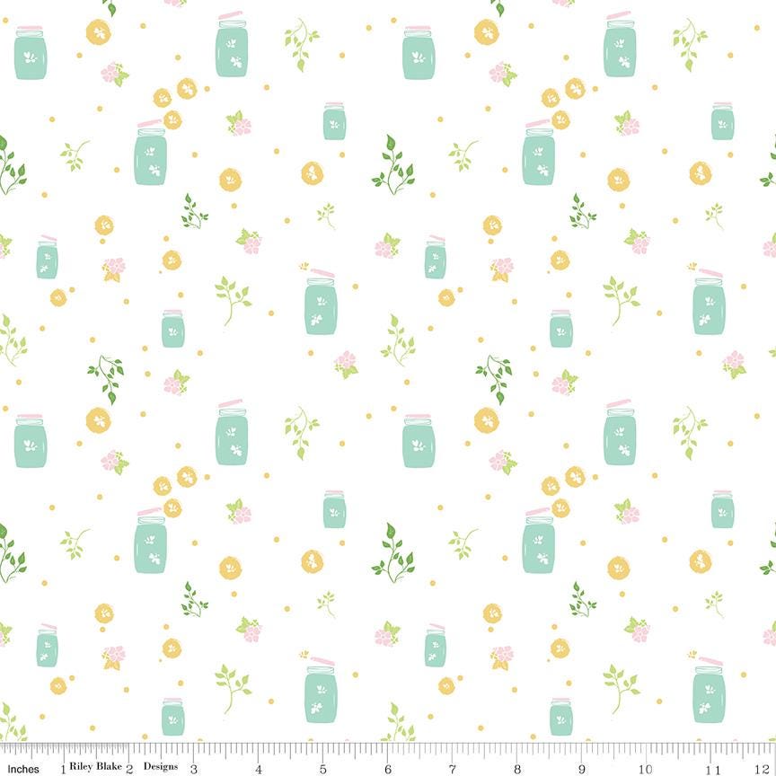 Summer Skies and Fireflies 5" Stacker, Riley Blake 5-16370-42, 5" Precut Pink Green Blue Yellow Floral Charm Fabric Squares, Gracey Larson
