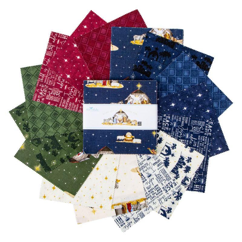 Come Let Us Adore Him 5" Stacker, Riley Blake 5-16310-42, 5" Precut Christmas Xmas Nativity Fabric Squares, Tara Reed, Riley Blake