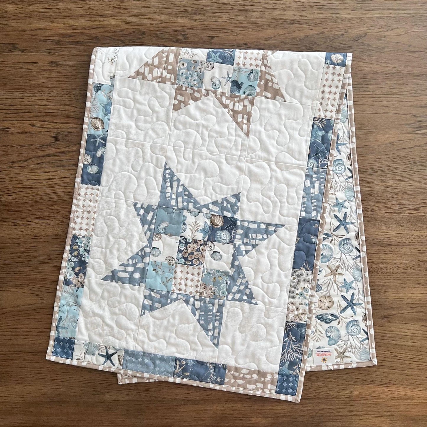 Coastal Stars Quilted Table Runner, 18.5" x 48", Riley Blake Blue Escape Coastal Table Topper Quilt