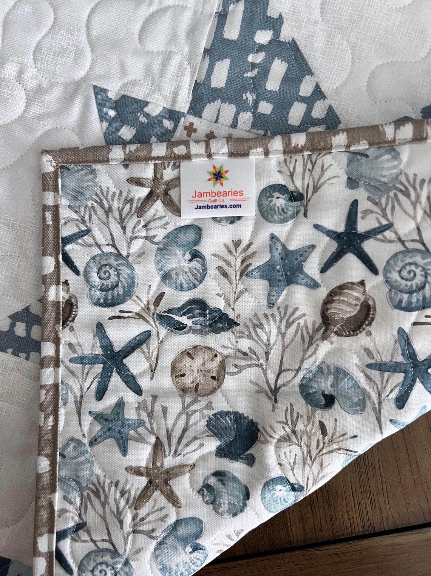 Coastal Stars Quilted Table Runner, 18.5" x 48", Riley Blake Blue Escape Coastal Table Topper Quilt