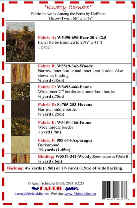 Knotty Corners Panel Frame Quilt Pattern, The Fabric Addict FAKC25, Yardage Panel Friendly Throw Quilt Pattern, Karen Bialik