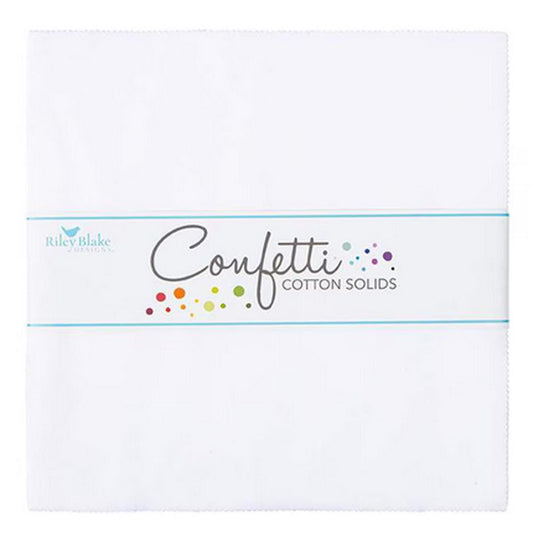 Confetti Cottons Bright White 10" Stacker, Riley Blake 10-120-BWHITE-42, 10" Precut Solid Bright White Cotton Fabric Squares