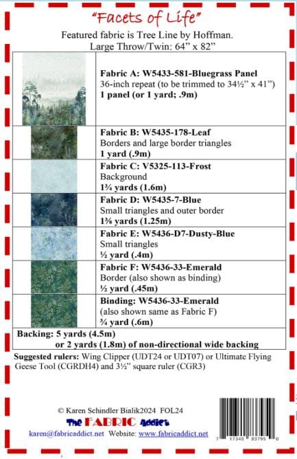Facets of Life Quilt Pattern, The Fabric Addict FOL24, Yardage Panel Friendly, Panel Frame Throw Quilt Pattern, Karen Schindler Bialik