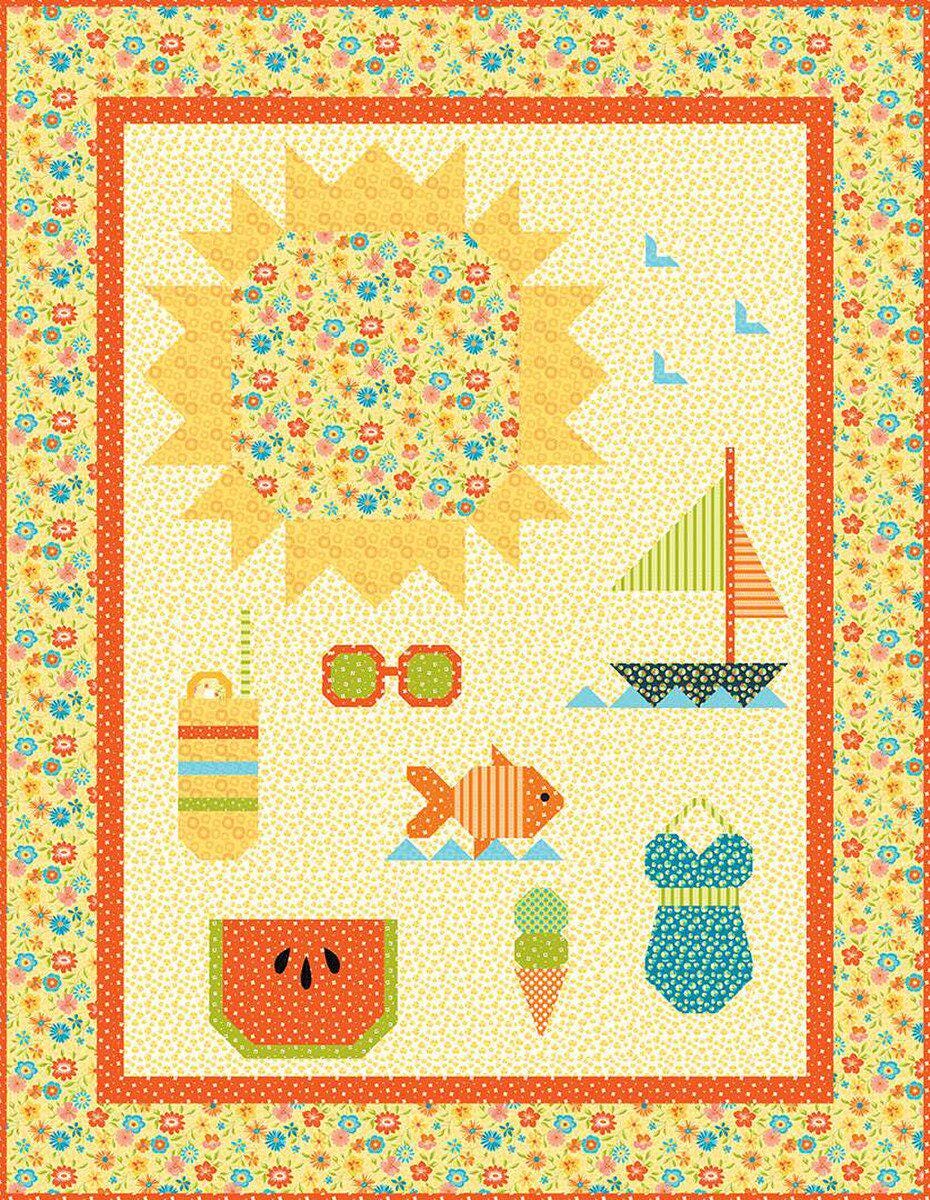 Here Comes the Sun Quilt Pattern, Pieces From My Heart PH798, Yardage Friendly Summer Beach Ocean Boat Sampler Quilt Pattern, Gervais
