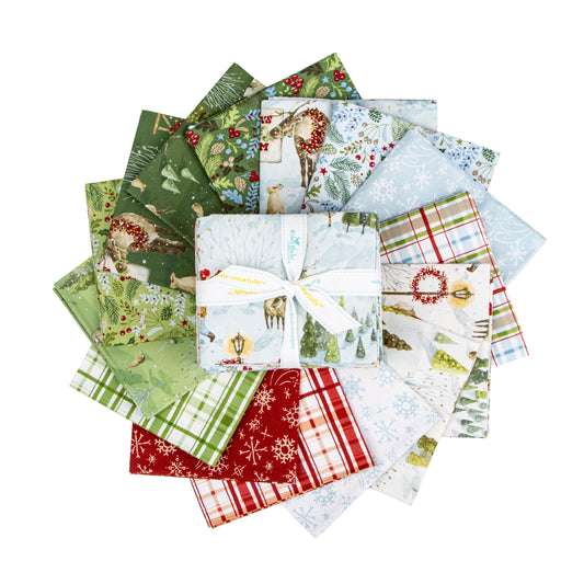 Santa's Tree Farm 15 Fat Quarter Bundle, Riley Blake FQ-16450-15, 18 x 22 Fabric Cut, Christmas Xmas Santa Trees Winter Fabric, Lisa Audit
