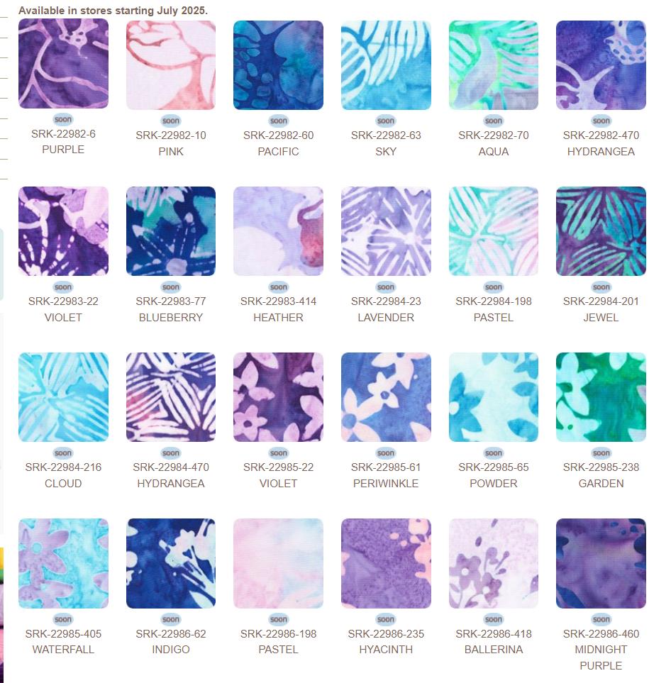 Artisan Batiks Serene Bouquet 5" Charm Squares, Robert Kaufman CHS-1294-42, 5" Precut Pink Purple Floral Batik Charm Pack Fabric Squares