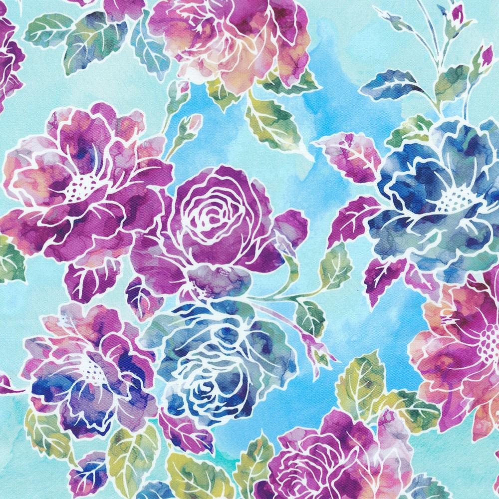 Bella Blossoms Charm Squares, Robert Kaufman CHS-1298-42, 5" Precut Pink Blue Modern Floral Charm Pack Fabric Squares