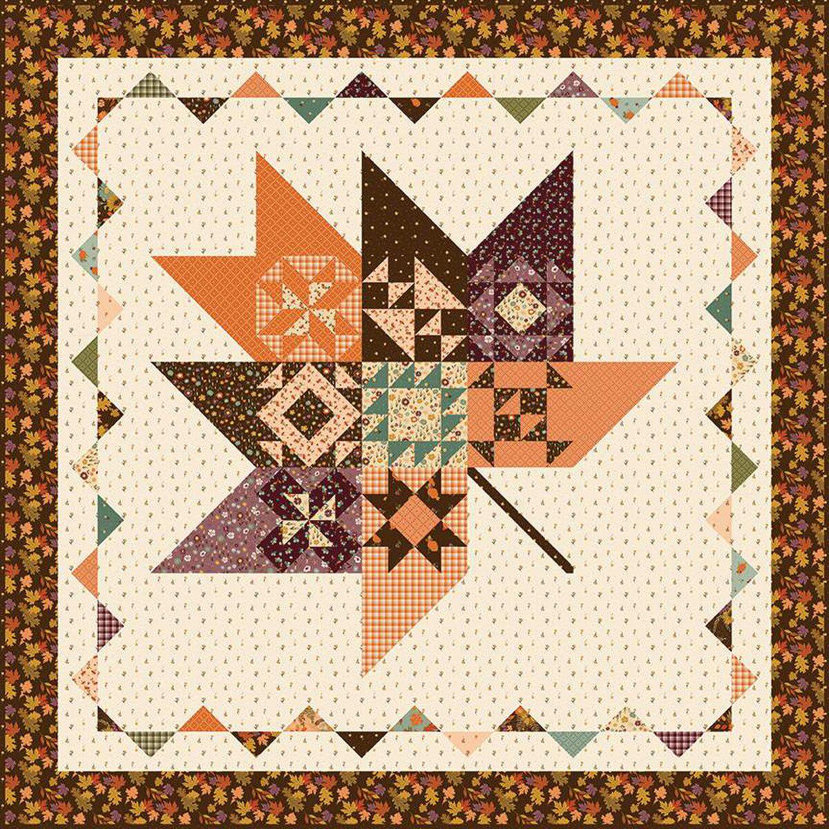 Pressed Leaves Sampler Quilt Pattern, Pieces From My Heart PM824, Yardage Friendly Large Maple Leaf Sampler Blocks Lap Throw Quilt Pattern