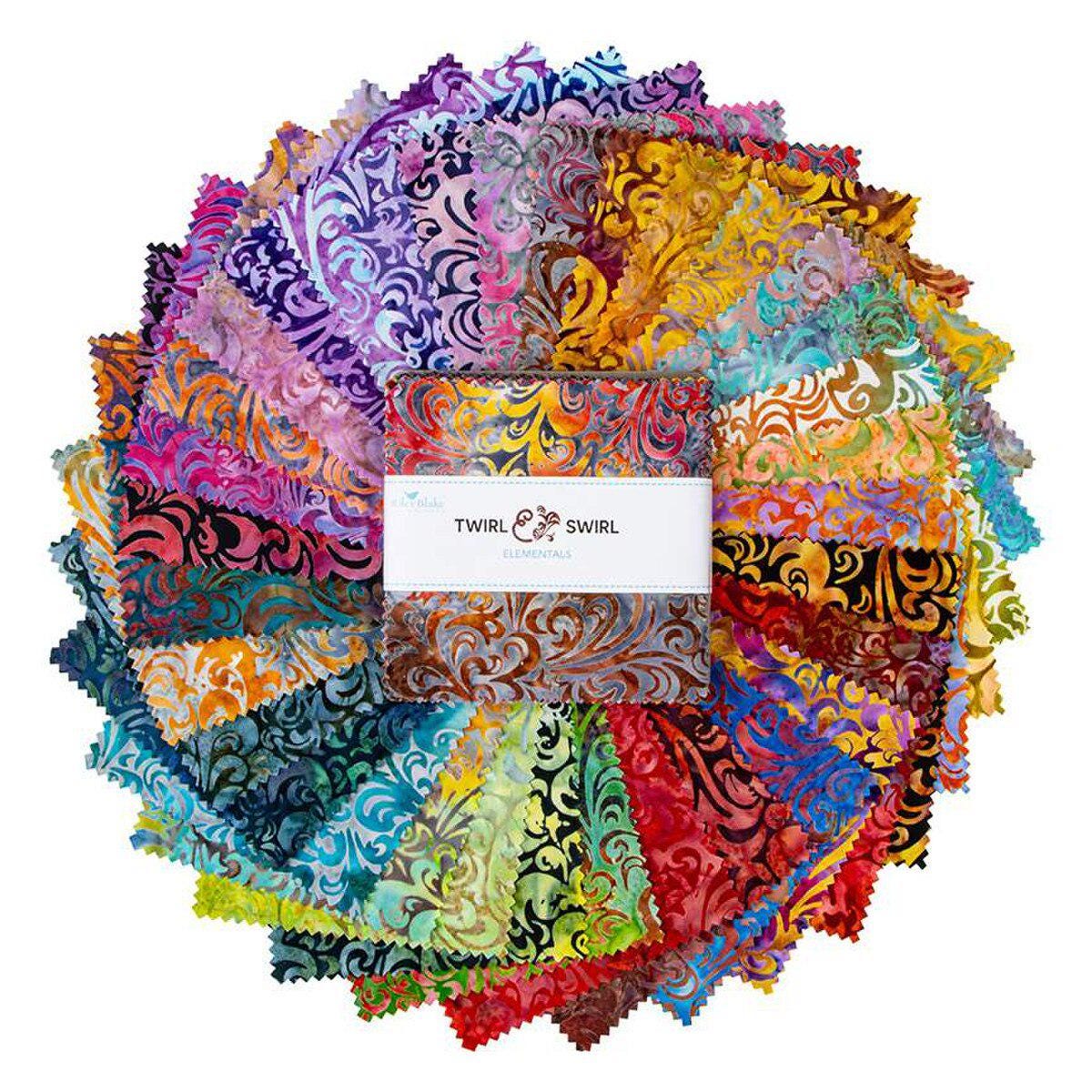 Expressions Batiks - Elementals Twirl and Swirl 5" Stacker, Riley Blake 5-21901-42, 5" Precut Multicolored Batik Fabric Squares