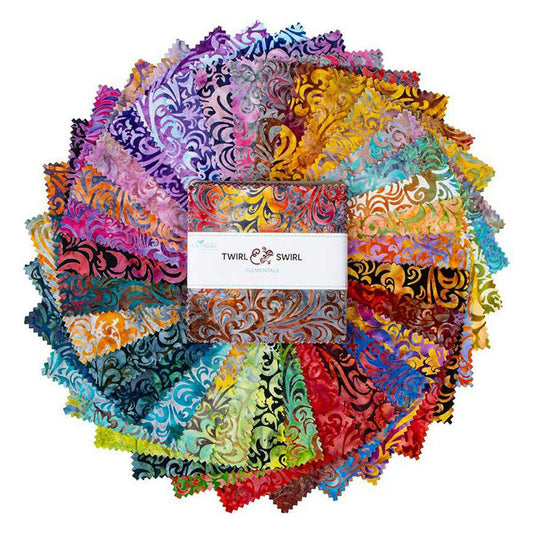 Expressions Batiks - Elementals Twirl and Swirl 5" Stacker, Riley Blake 5-21901-42, 5" Precut Multicolored Batik Fabric Squares