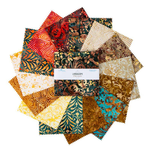 Expressions Batiks - Landscape Floreale 5" Stacker, Riley Blake 5-23216-42, 5" Precut Teal Brown Red Batik Fabric Squares