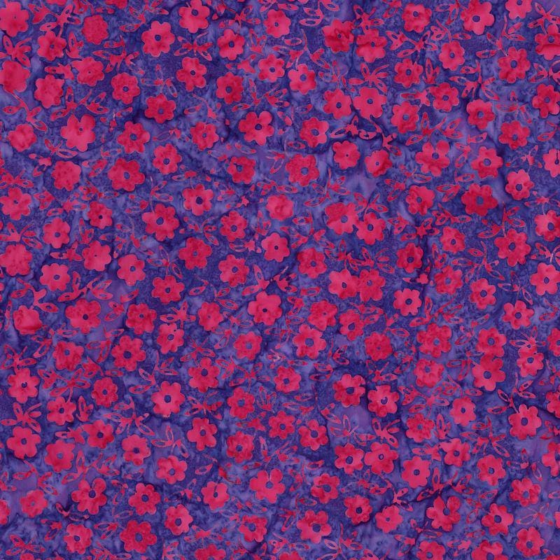 Expressions Batiks - Daisy Dots 5" Stacker, Riley Blake 5-23406-42, 5" Precut Blue Pink Purple Green Floral Batik Fabric Squares