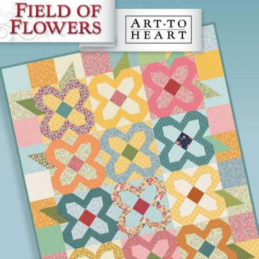 Field of Flowers Quilt Pattern, Art to Heart ATH182P, Fat Eights F8 Friendly Flower Table Runner Topper Throw Quilt Pattern, Nancy Halvorsen