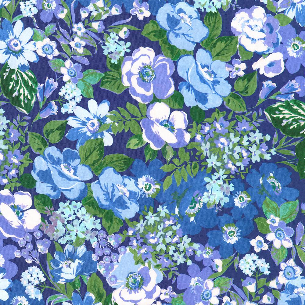 Hydrangea Grace 2.5" Roll Up, Robert Kaufman RU-1323-40, 2.5" Precut Blue Green Purple Floral Fabric Strip Roll, Floral Jelly Roll
