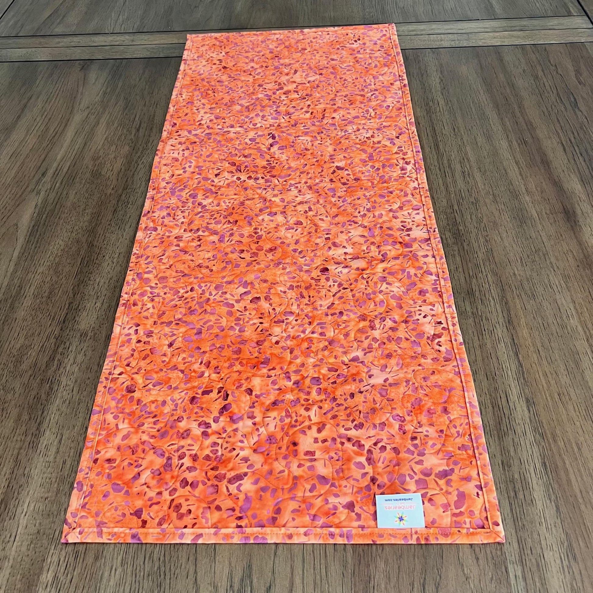 Multicolored Batik Quilted Table Runner, Orange Blue Teal Brown Batik Table Runner, Banyan Batiks Pebbles and Daisies