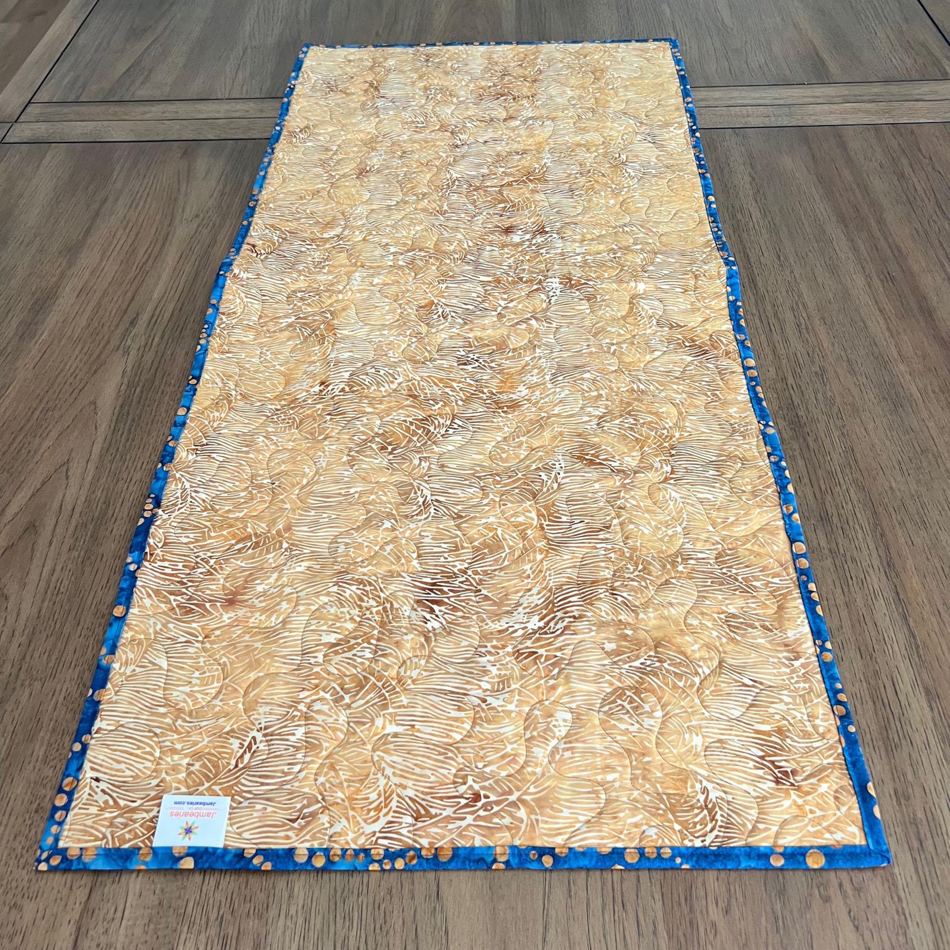 Blue Brown Batik Quilted Table Runner, Moda Blue Ridge Batiks Table Quilt