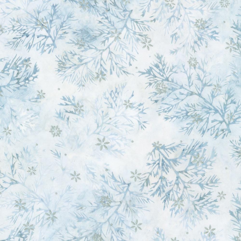 Winter Pines - Branches Snowflakes Batik Fabric, Robert Kaufman AMDM-23143-88 Ice, Gray Silver Batik Fabric, By the Yard