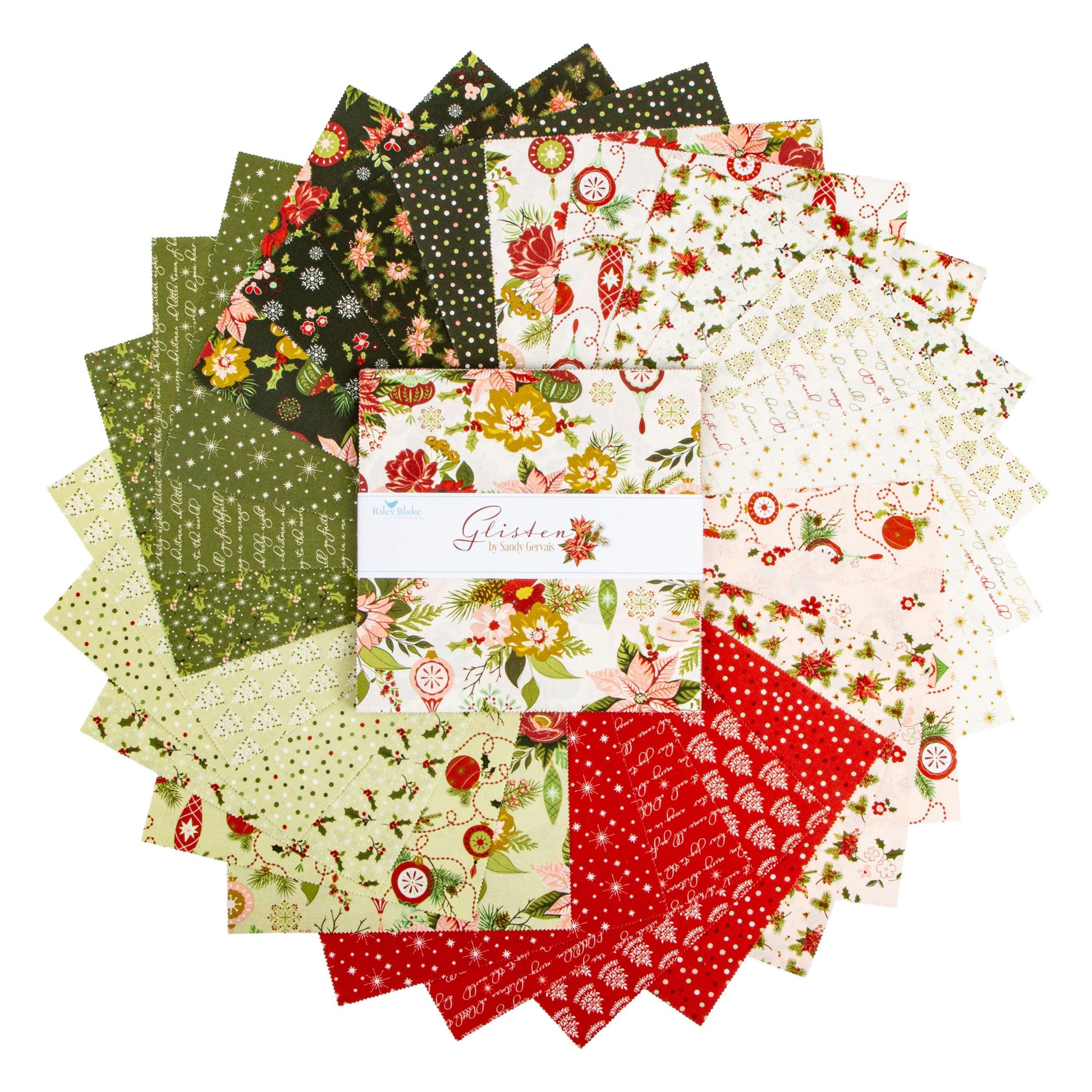 Glisten 10" Stacker, Riley Blake 10-16220-42, 10" Precut Christmas Xmas Fabric Squares, Christmas Layer Cake, Sandy Gervais