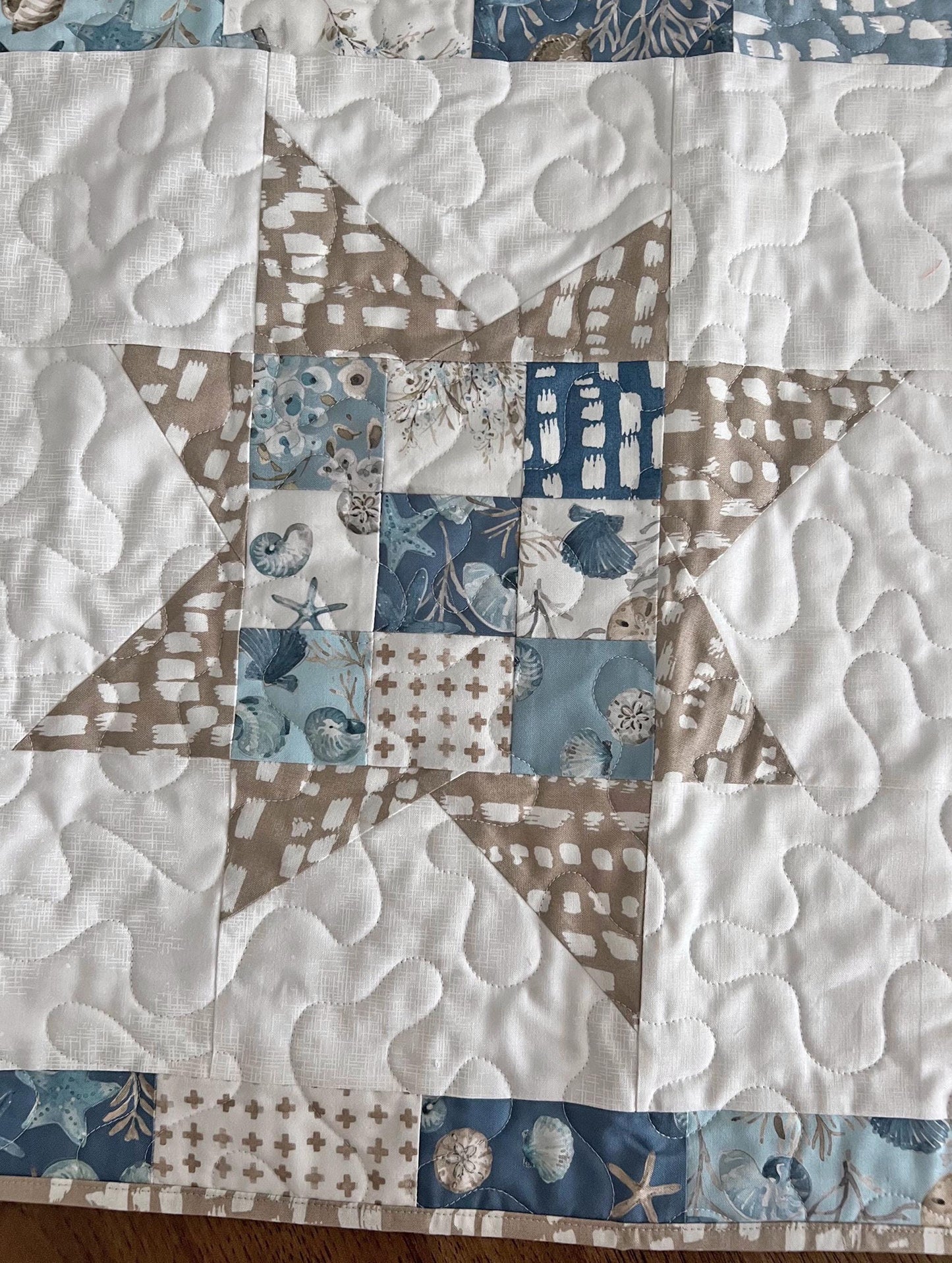 Coastal Stars Quilted Table Runner, 18.5" x 48", Riley Blake Blue Escape Coastal Table Topper Quilt