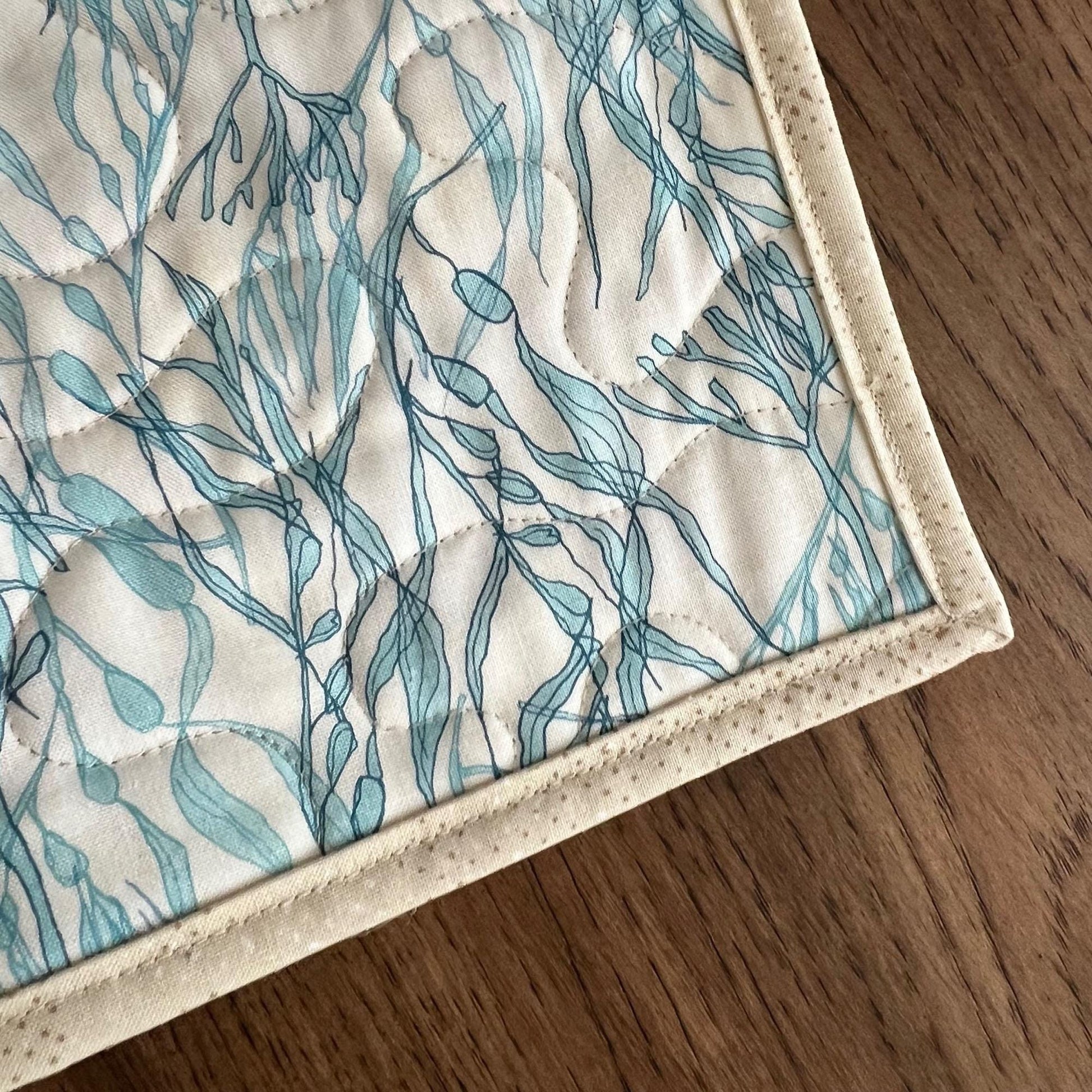 Blue Green Tan Coastal Quilted Table Runner, 15.5" x 54", Moda Serena Shores Table Topper Quilt