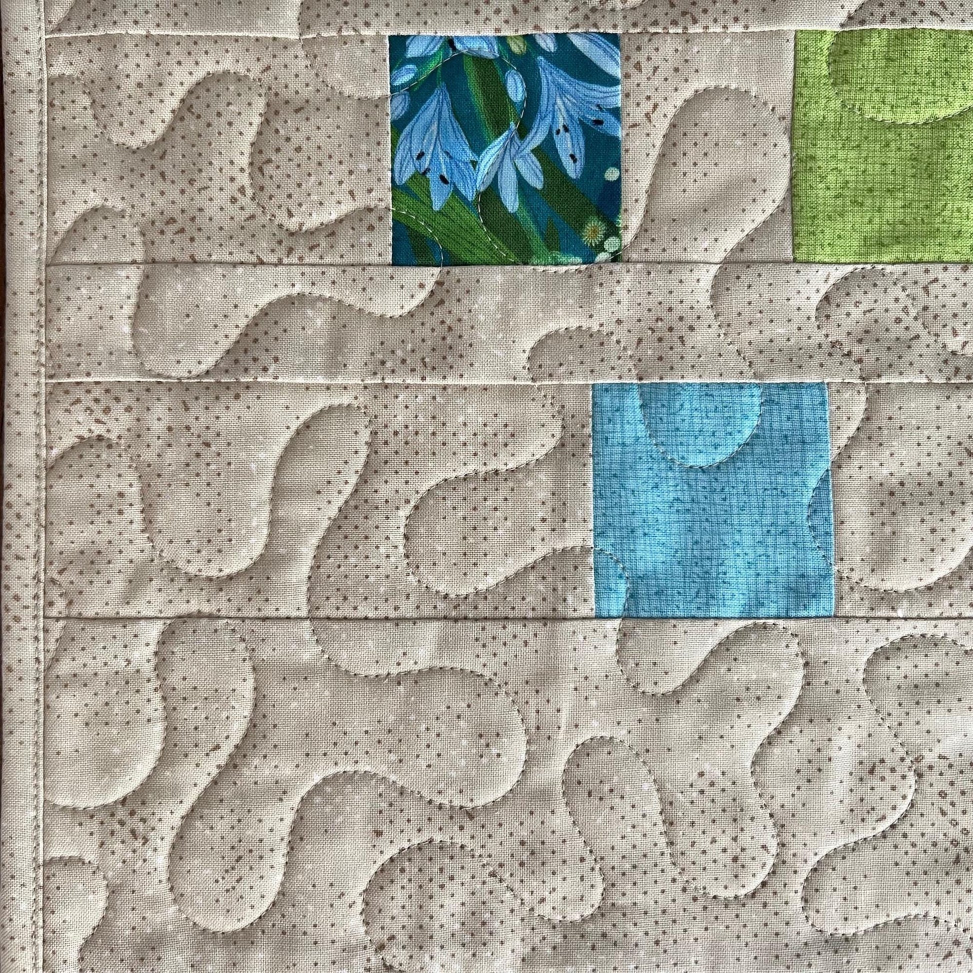 Blue Green Tan Coastal Quilted Table Runner, 15.5" x 54", Moda Serena Shores Table Topper Quilt