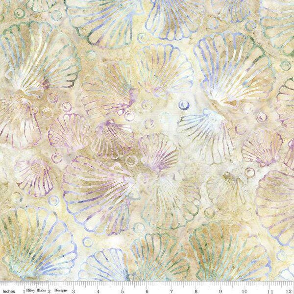 Expressions Batiks Toes in the Sand - Shells on Tan Batik Fabric, Riley Blake BT23157-140 Seashell, By the Yard
