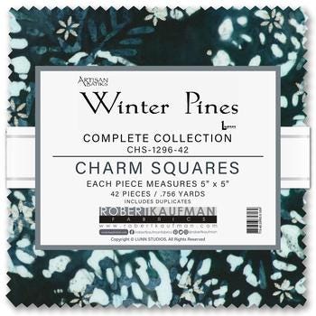 Artisan Batiks Winter Pines Charm Squares, Robert Kaufman CHS-1296-42, Christmas Winter Metallic Batik Fabric Square