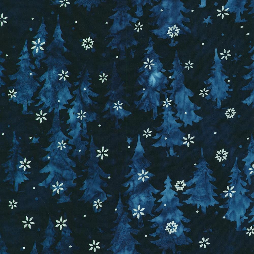 Artisan Batiks Winter Pines Charm Squares, Robert Kaufman CHS-1296-42, Christmas Winter Metallic Batik Fabric Square