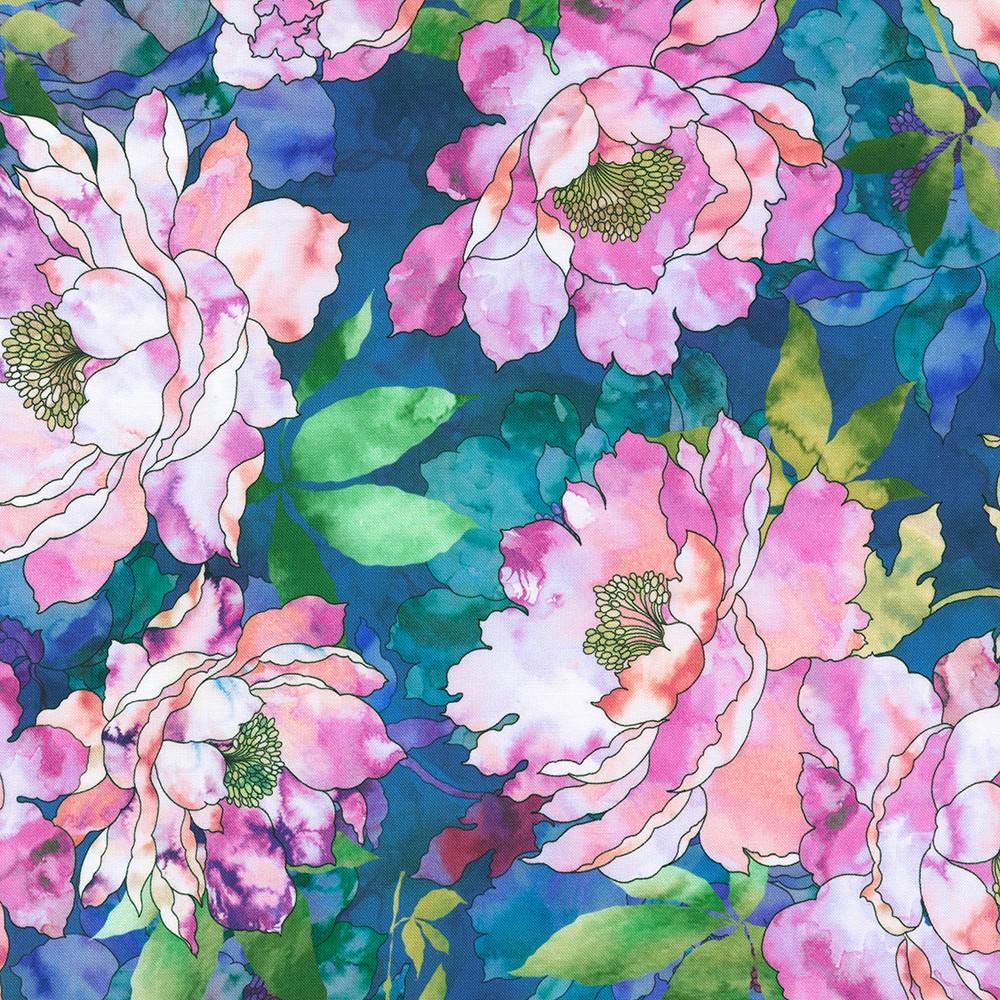 Bella Blossoms Charm Squares, Robert Kaufman CHS-1298-42, 5" Precut Pink Blue Modern Floral Charm Pack Fabric Squares