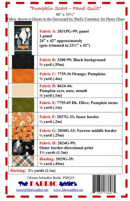 Pumpkin Scare Panel Frame Quilt Pattern, The Fabric Addict FAPSPQ25, Yardage Panel Friendly Jack O Lantern Pumpkins Throw Quilt Pattern