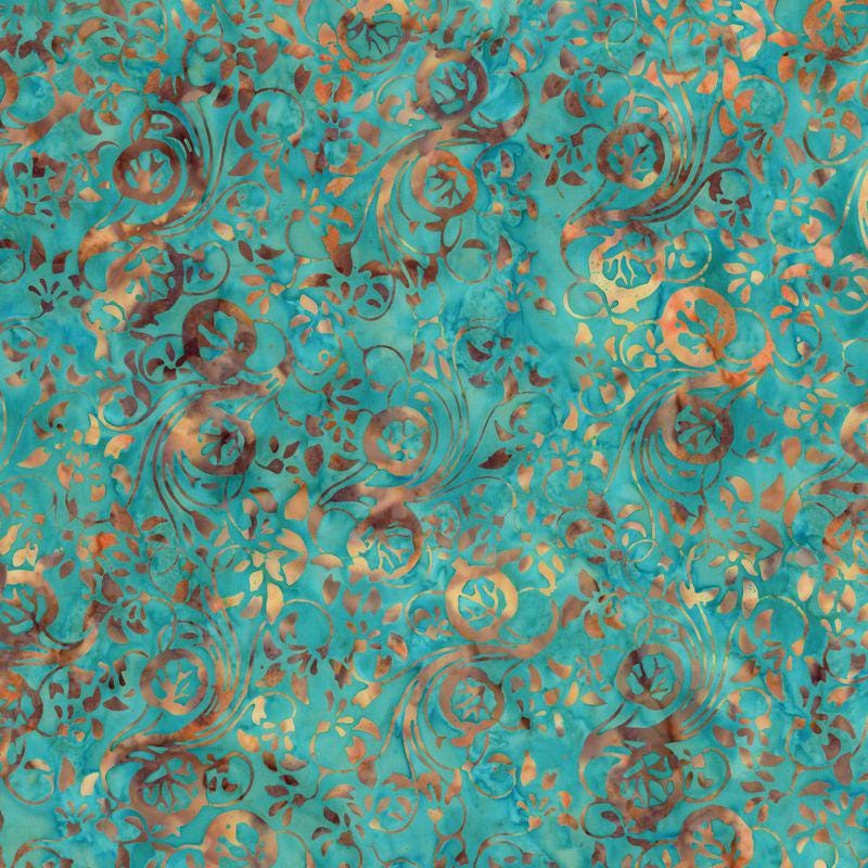 Expressions Batiks - Landscape Floreale 5" Stacker, Riley Blake 5-23216-42, 5" Precut Teal Brown Red Batik Fabric Squares