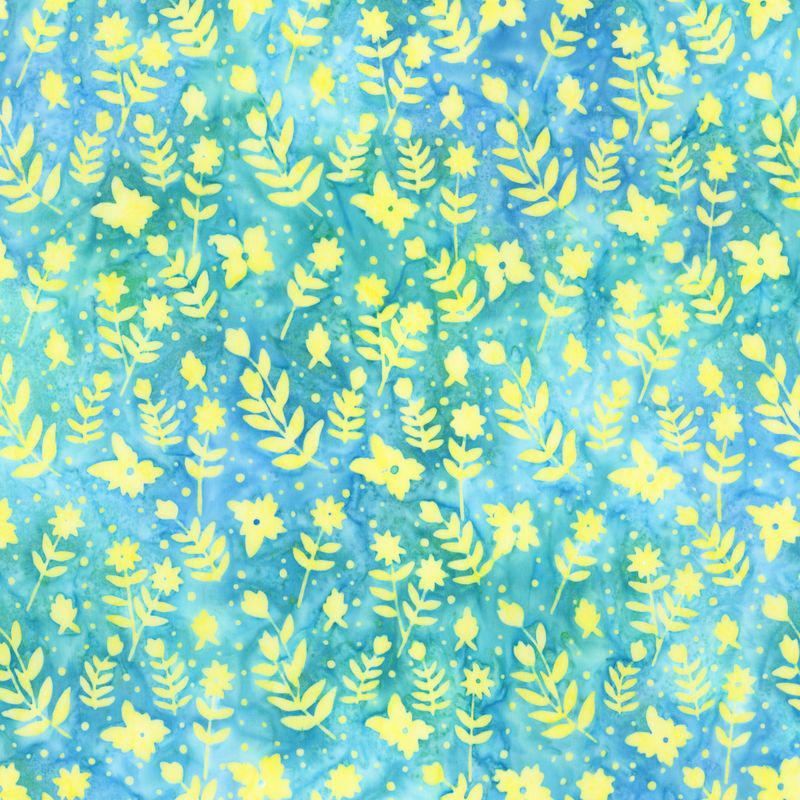 Expressions Batiks - Daisy Dots 5" Stacker, Riley Blake 5-23406-42, 5" Precut Blue Pink Purple Green Floral Batik Fabric Squares